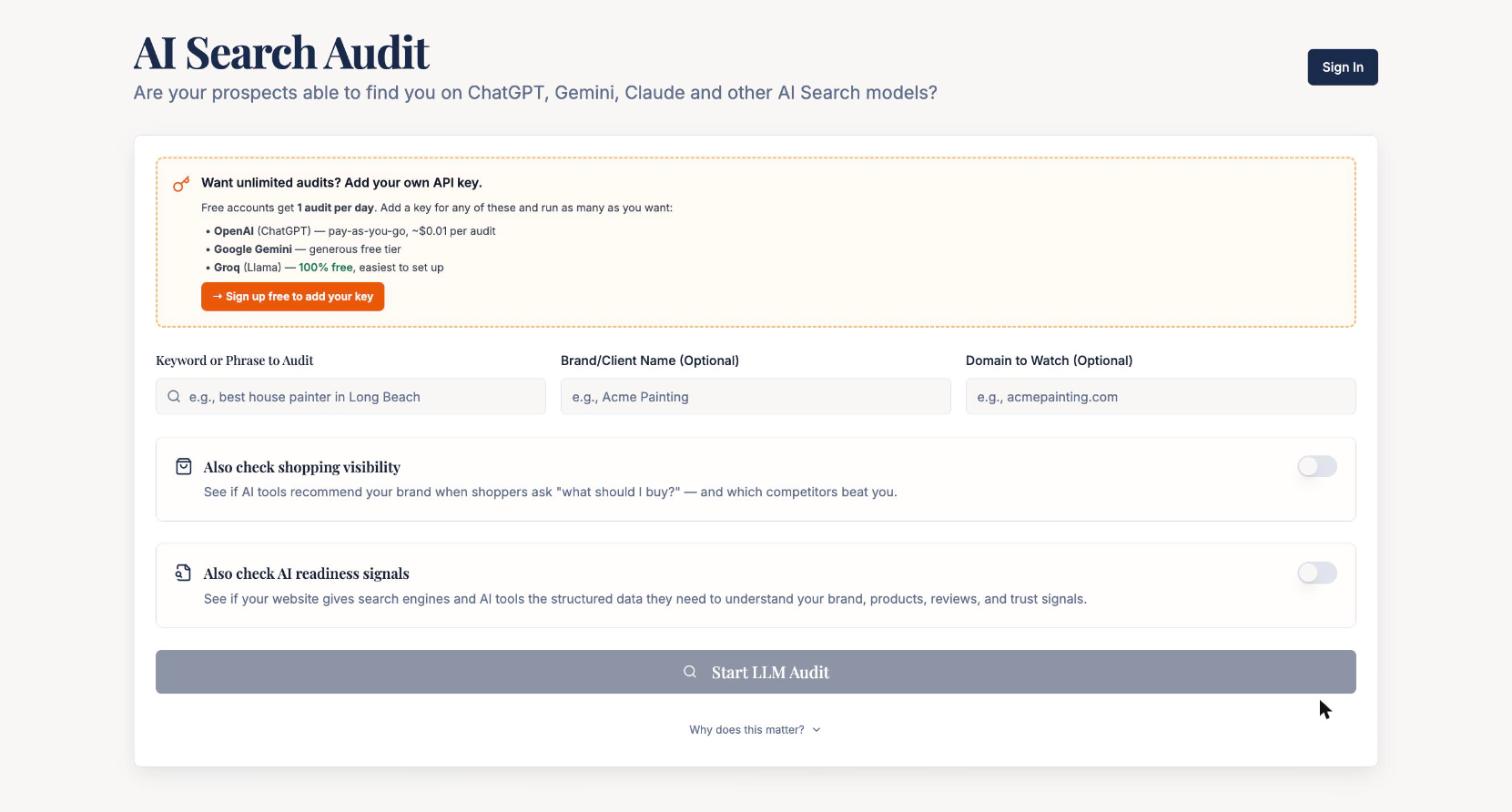 AI search audit screenshot