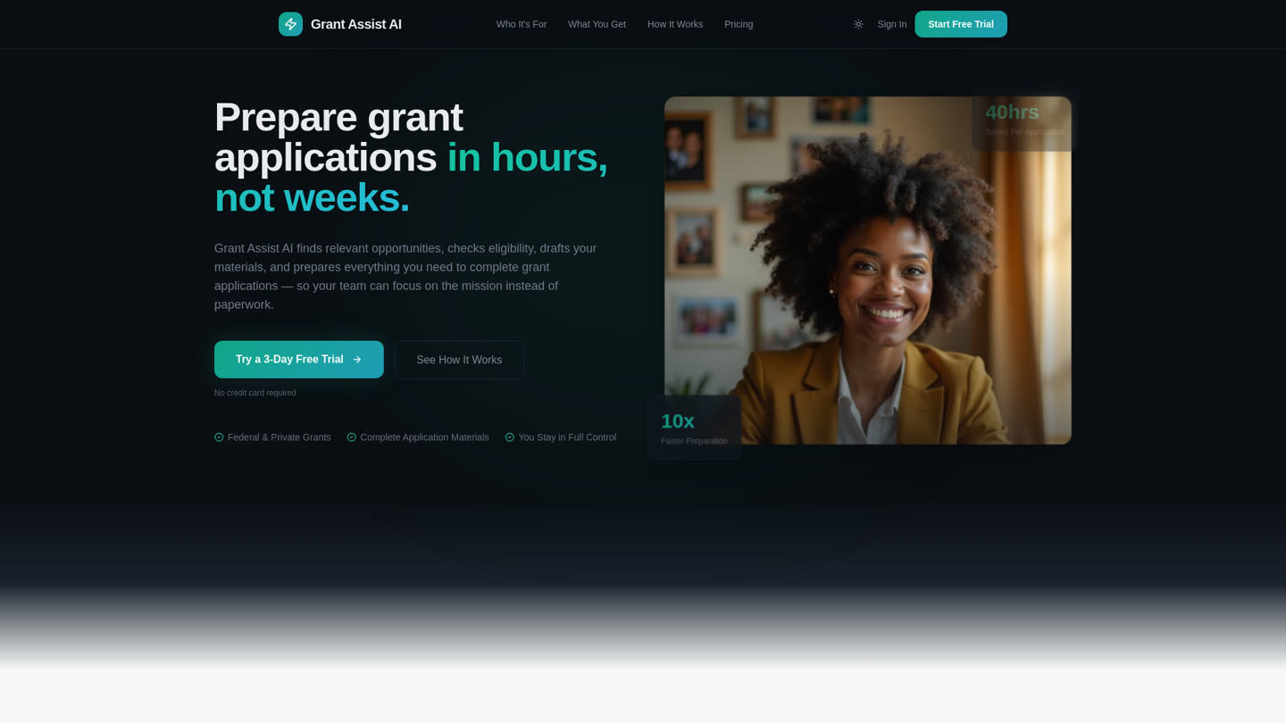 Grant application assistant screenshot